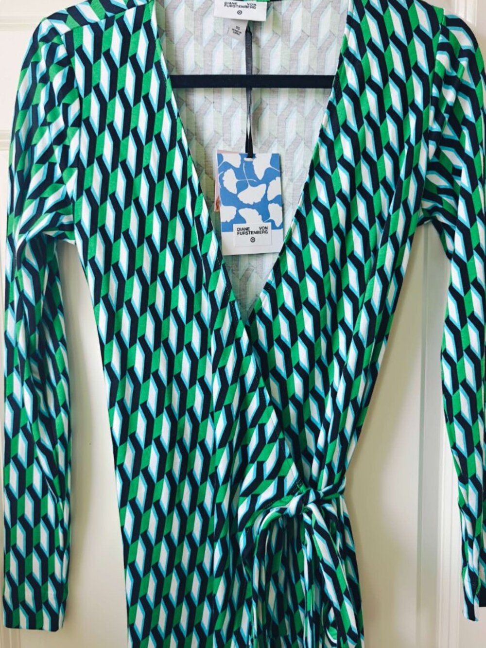 NEW DVF Target Long Sleeve Midi Arrow Geo Green Wrap Dress - Picture 5 of 6